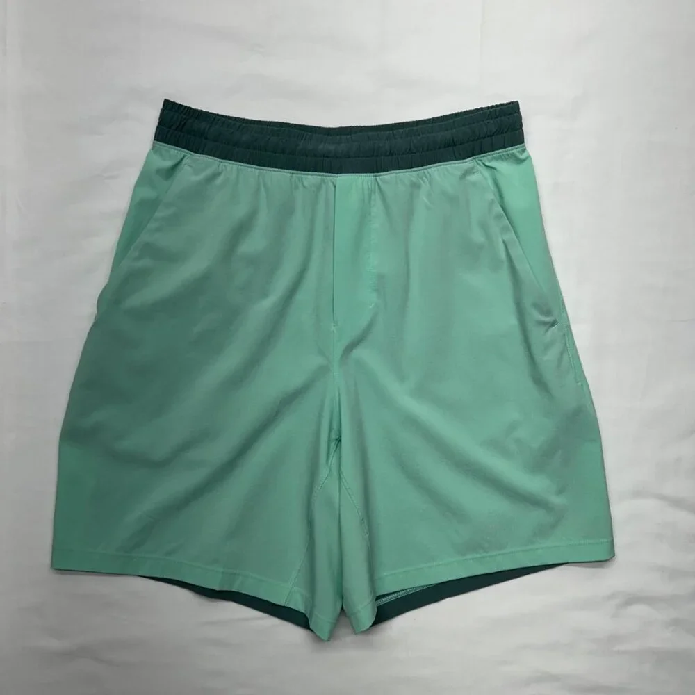 LULULEMOM Men's Pace Breaker Training Shorts S Light Green Pockets 7